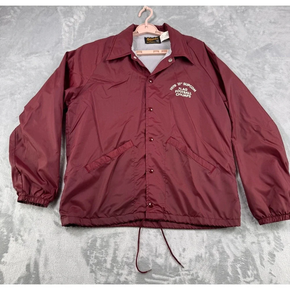 Vintage Swingster Coaches Jacket Mens‎ Medium Maroon 1978 SUPCOM Football Champs
